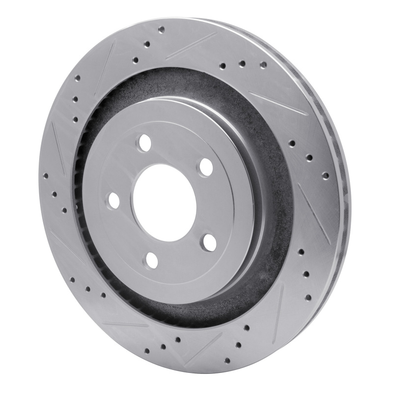 Ford Mustang Brake Rotor (1) - Rear Left - R1 Concepts - Drilled & Slotted - Silver - `15-`23